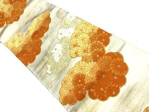 アンティーク　霞・雲取りに菊模様織出し袋帯（材料）